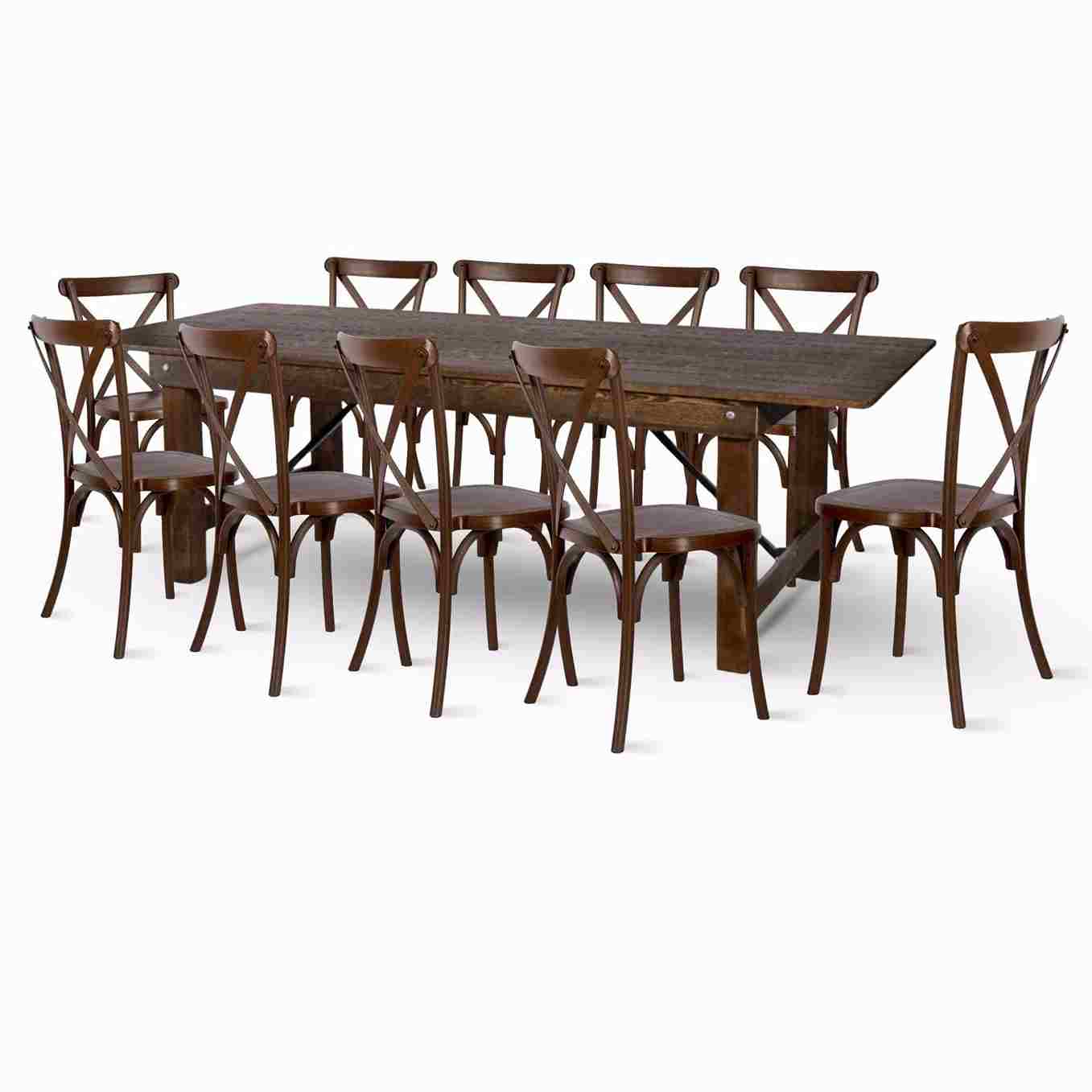 Chivari Fruitwood Straight Leg Farm Table Dining Set with 10 Chairs TFARM-FRUITWOOD-S-LEG-KIT-CXR-AX