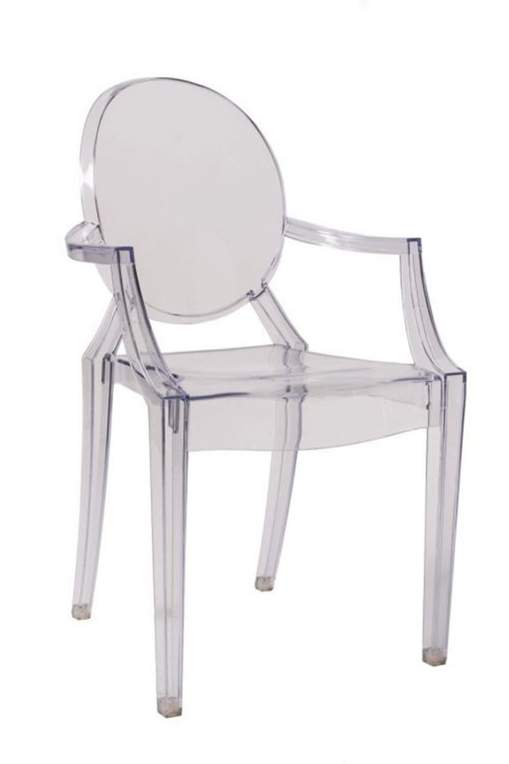 Clear Resin Oval Back Louis Ghost Chair with Arms