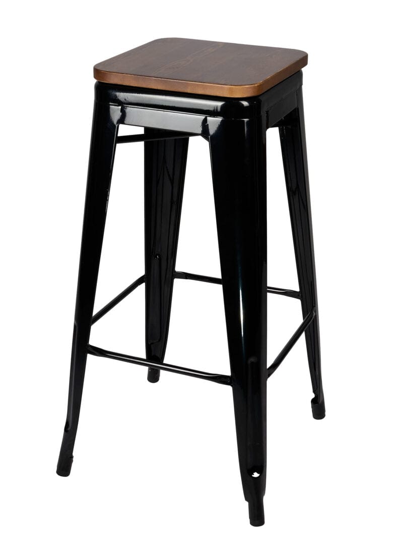 Chivari Black Hi Gloss Tolix Style Metal Stool BTMB-AX-T