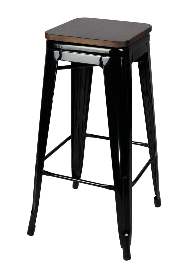 Chivari Black Hi Gloss Tolix Style Metal Stool BTMB-AX-T