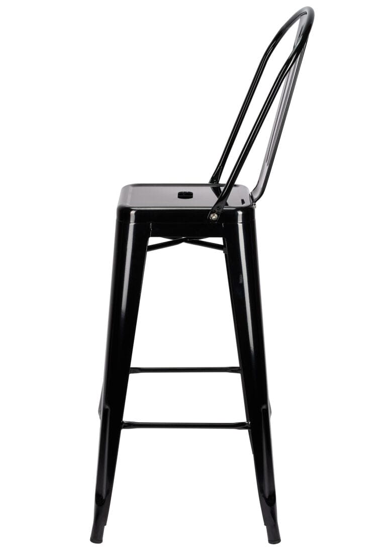 Chivari Black Hi Gloss Tolix Style Metal Barstool with Back BTBMB-AX-T