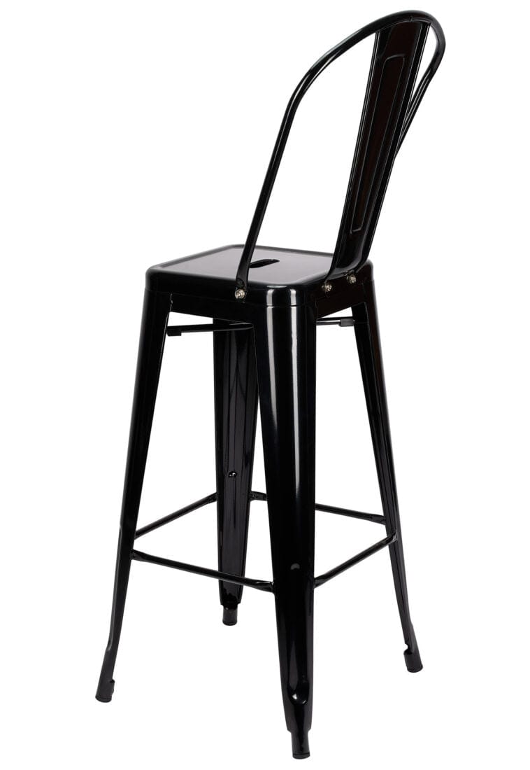 Chivari Black Hi Gloss Tolix Style Metal Barstool with Back BTBMB-AX-T
