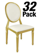 32 Chair Pack Gold Resin Louis Pop Chair White Vinyl Back and Seat