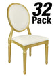 Chivari 32 Chair Pack Gold Resin Louis Pop Chair White Vinyl Back and Seat CLPRSGWW-ZG-T-32