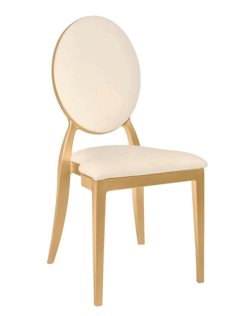 Gold Resin OZ Chair with Ivory Vinyl Seat and Removable Ivory Vinyl Back