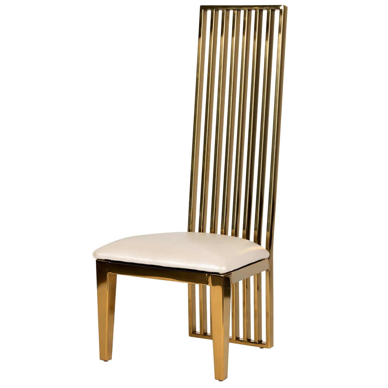Chivari Kids Gold Frame High Back Stainless Steel Chair with White Vinyl Cushion CHBSSG-KID-AX-T