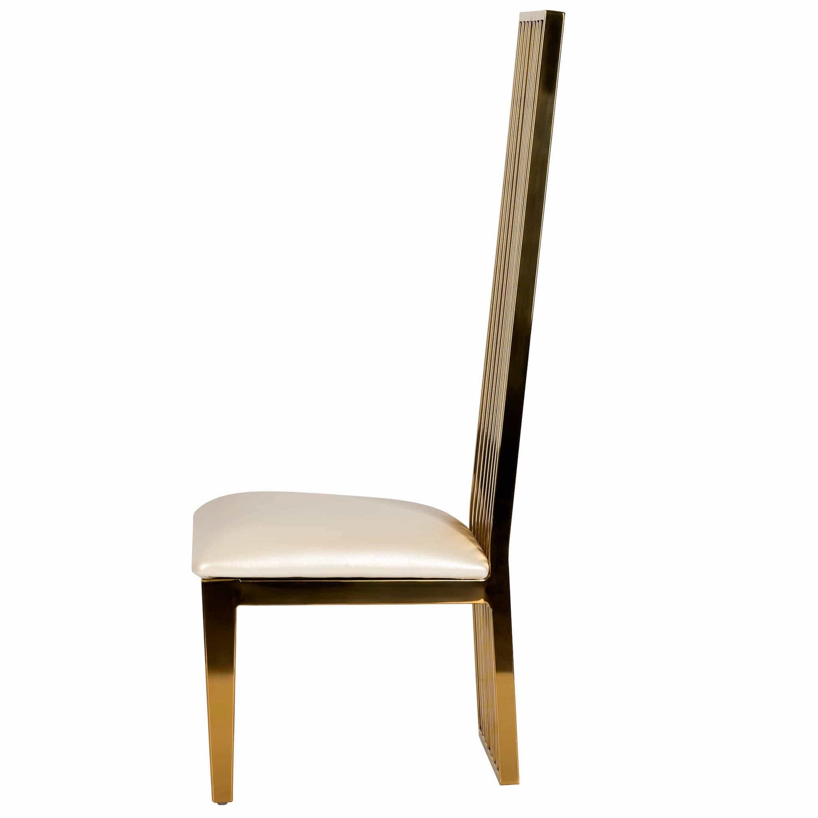 Chivari Kids Gold Frame High Back Stainless Steel Chair with White Vinyl Cushion CHBSSG-KID-AX-T
