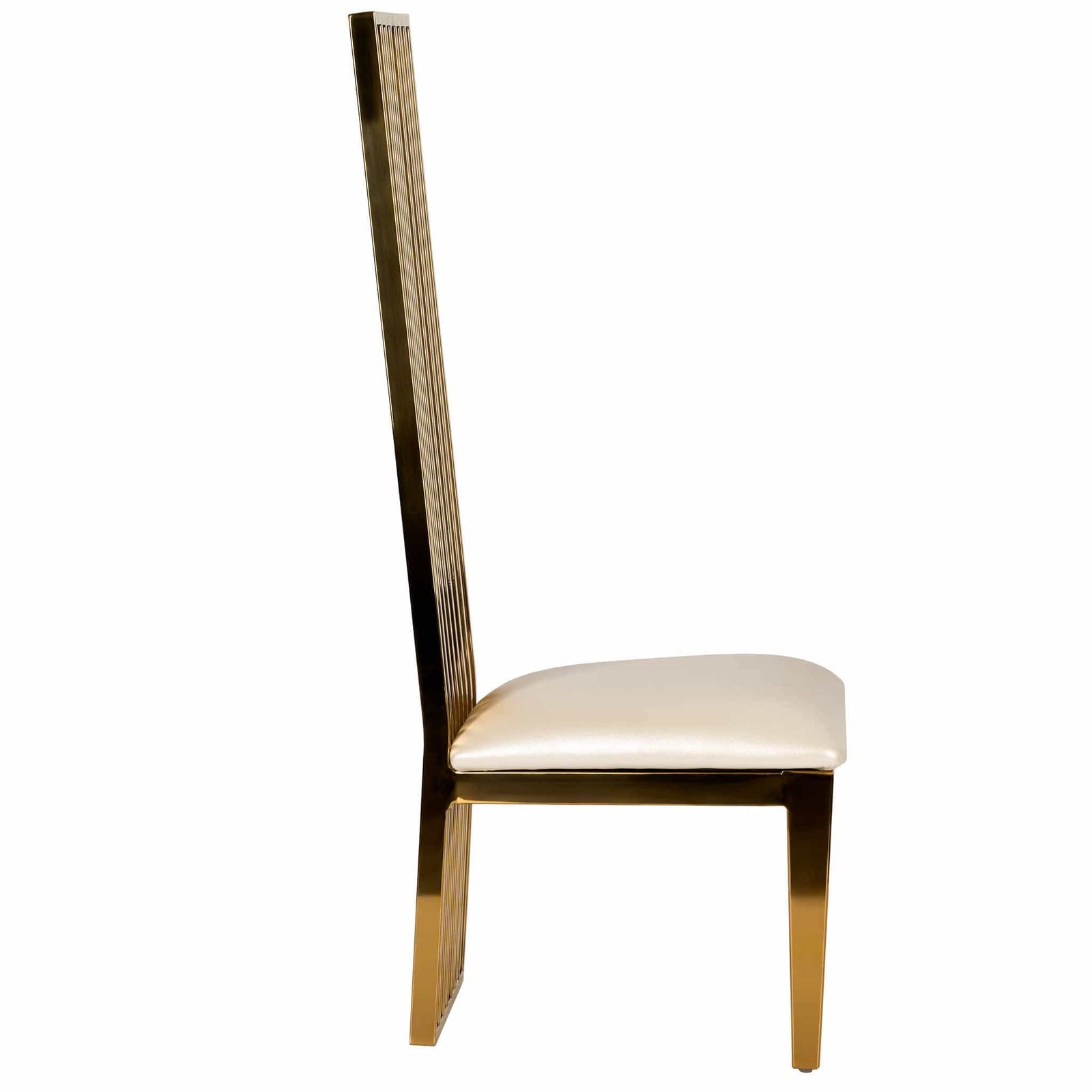 Chivari Kids Gold Frame High Back Stainless Steel Chair with White Vinyl Cushion CHBSSG-KID-AX-T