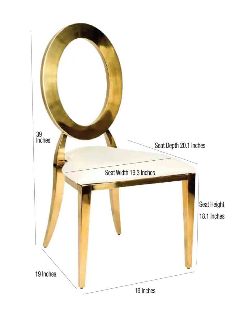Chivari Gold Stainless Steel O Chair, Gold Frame with White Vinyl Seat COSSG-AX-T