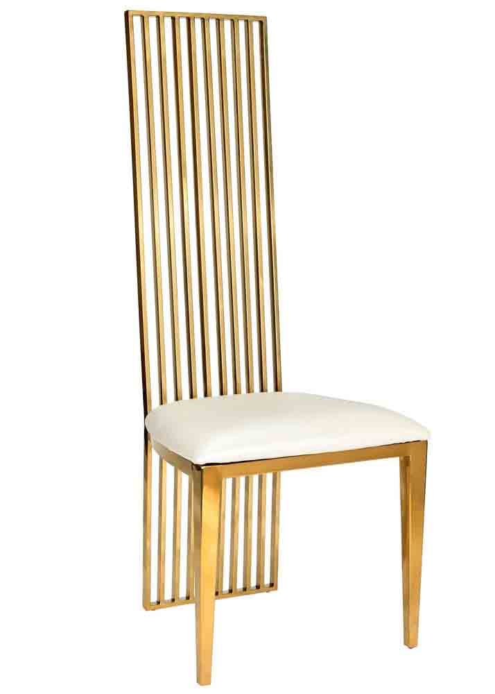 Chivari Gold Stainless Steel High Back Chair, Gold Frame, White Vinyl Seat CHBSSG-AX-T