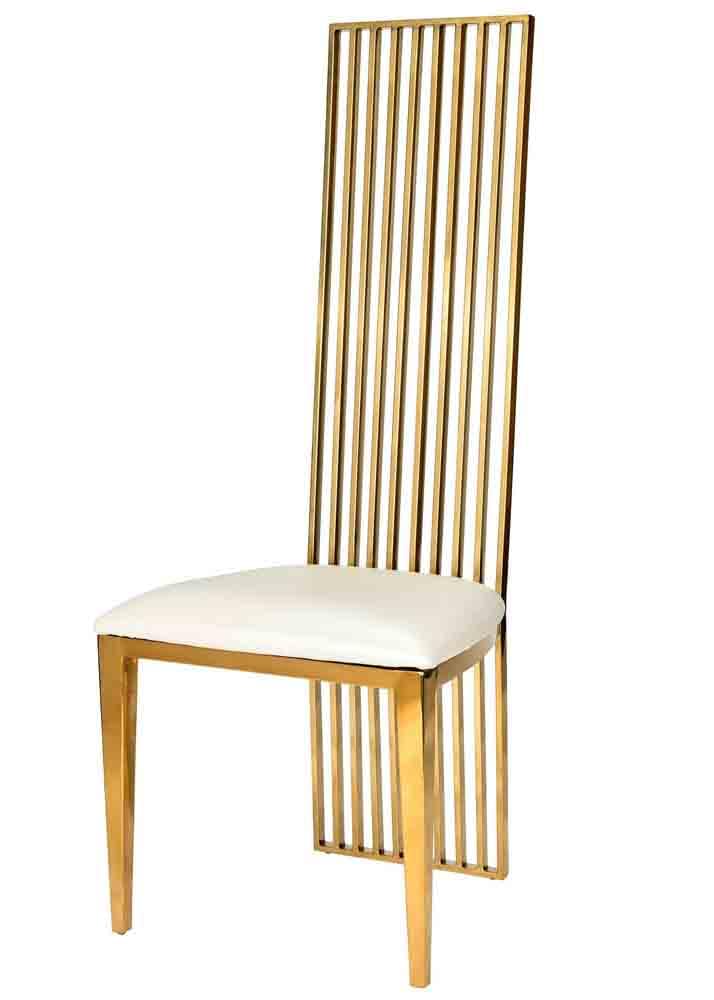 Chivari Gold Stainless Steel High Back Chair, Gold Frame, White Vinyl Seat CHBSSG-AX-T