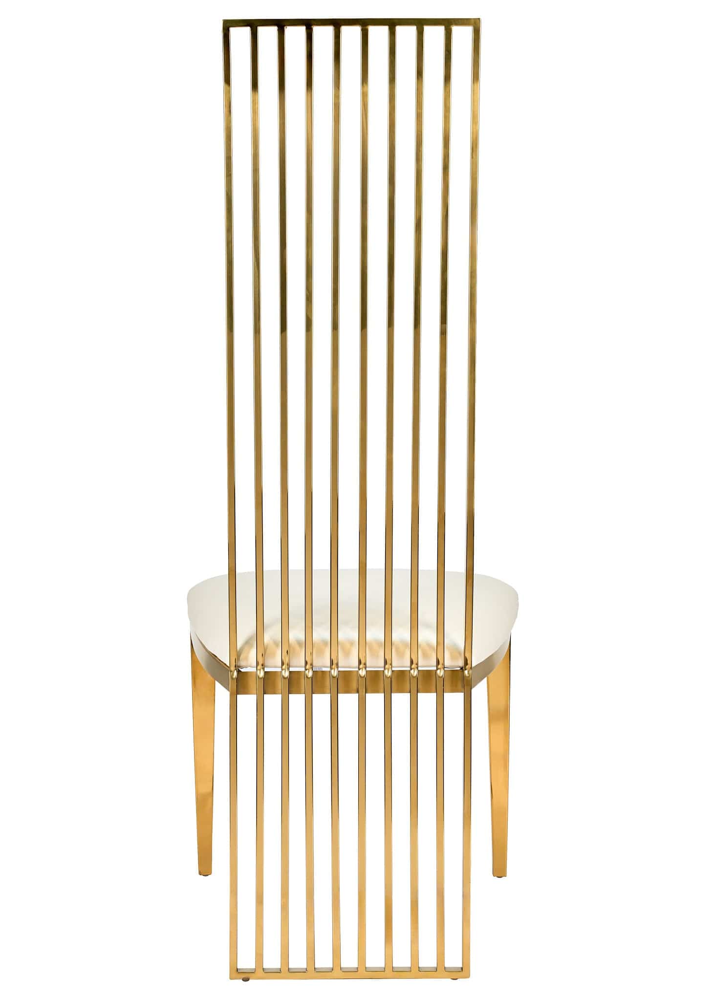 Chivari Gold Stainless Steel High Back Chair, Gold Frame, White Vinyl Seat CHBSSG-AX-T