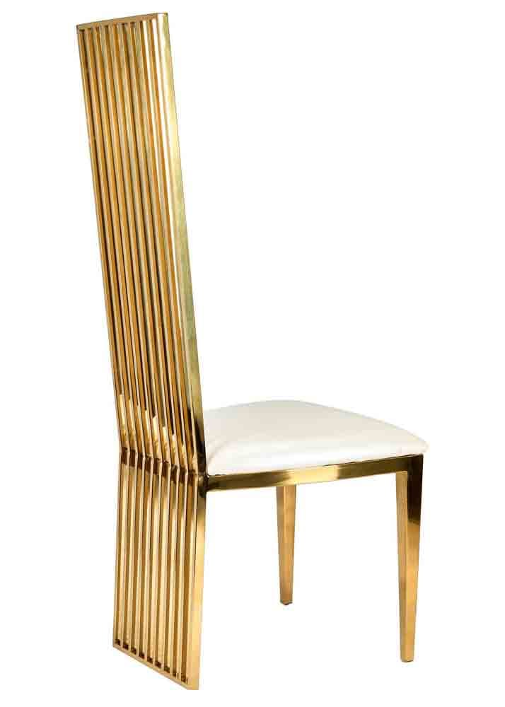 Chivari Gold Stainless Steel High Back Chair, Gold Frame, White Vinyl Seat CHBSSG-AX-T