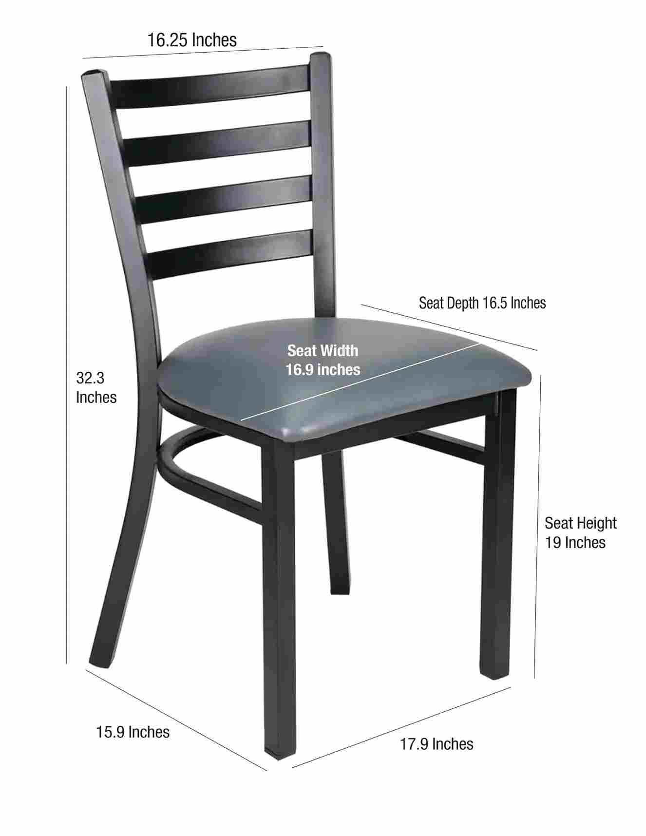 Chivari Ladder Back Restaurant Chair with Black Metal Frame and Dark Gray Vinyl Seat CLMBVDG-ZF-KT