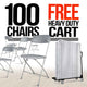 Chivari 100 Pack Gray Plastic Folding Chair and Cart Bundle with Strap CFPG-100GCRTS-KT