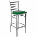Ladder Back Bar Stool with Silver Frame and Green Vinyl Seat