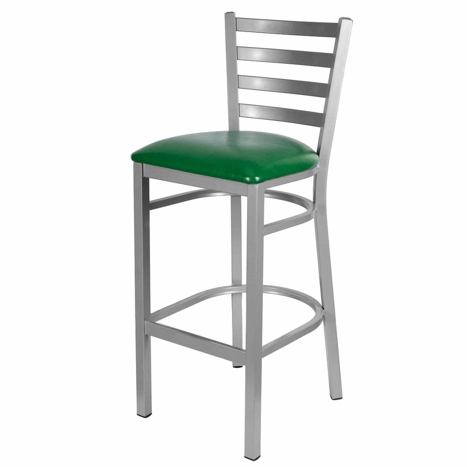 Chivari Ladder Back Bar Stool with Silver Frame and Green Vinyl Seat BLMSVGR-ZF-KT