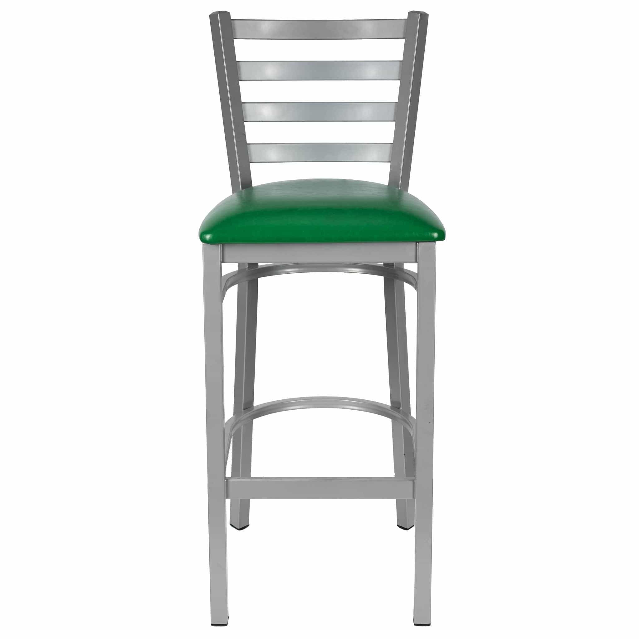 Chivari Ladder Back Bar Stool with Silver Frame and Green Vinyl Seat BLMSVGR-ZF-KT