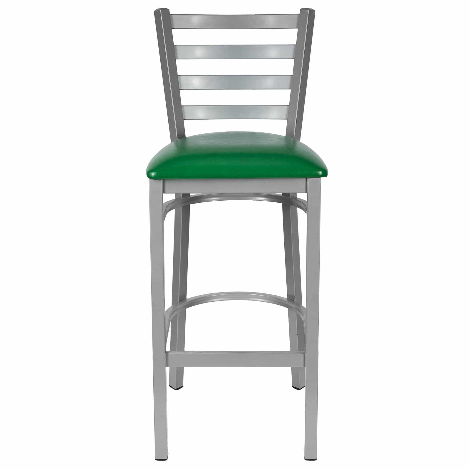 Chivari Ladder Back Bar Stool with Silver Frame and Green Vinyl Seat BLMSVGR-ZF-KT