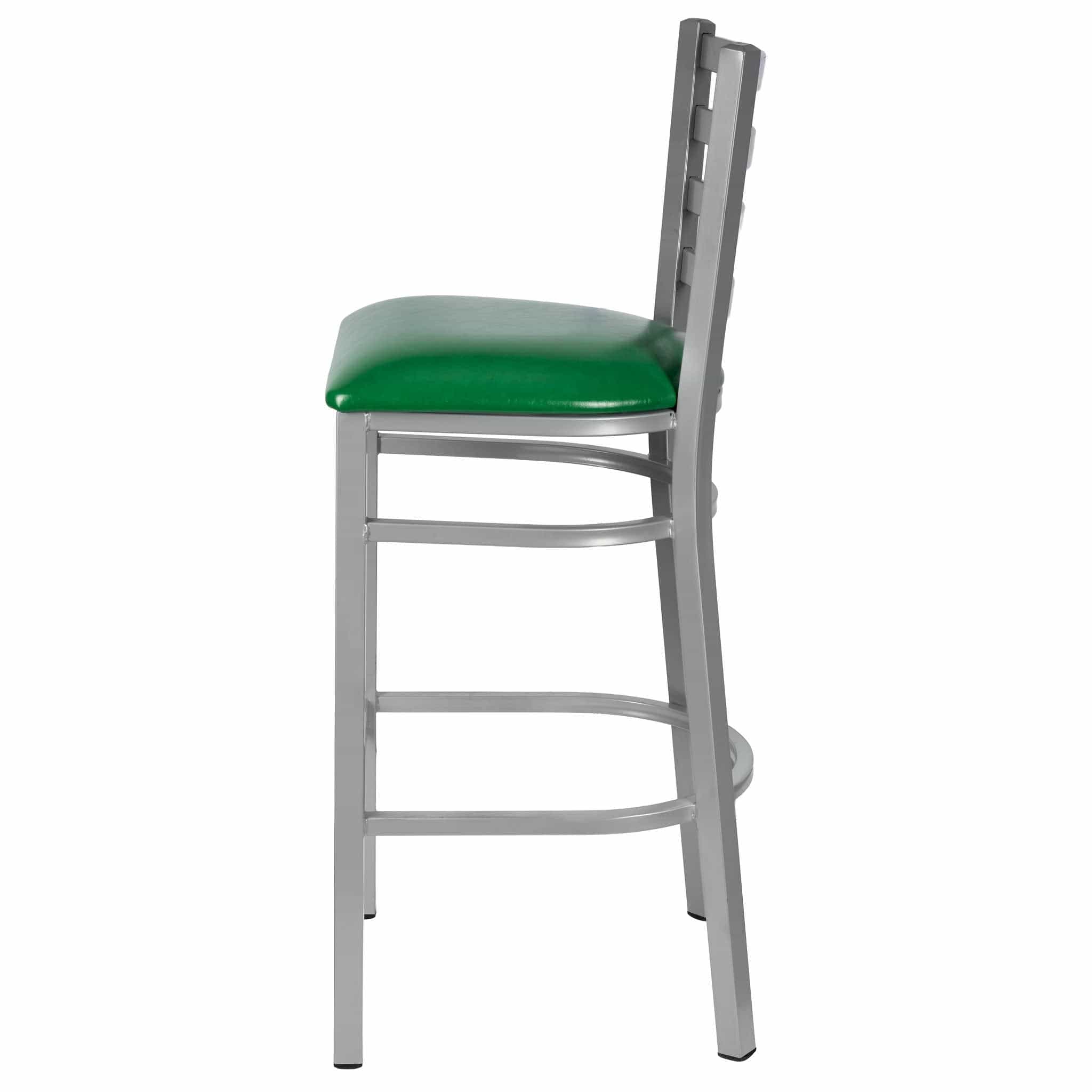 Chivari Ladder Back Bar Stool with Silver Frame and Green Vinyl Seat BLMSVGR-ZF-KT