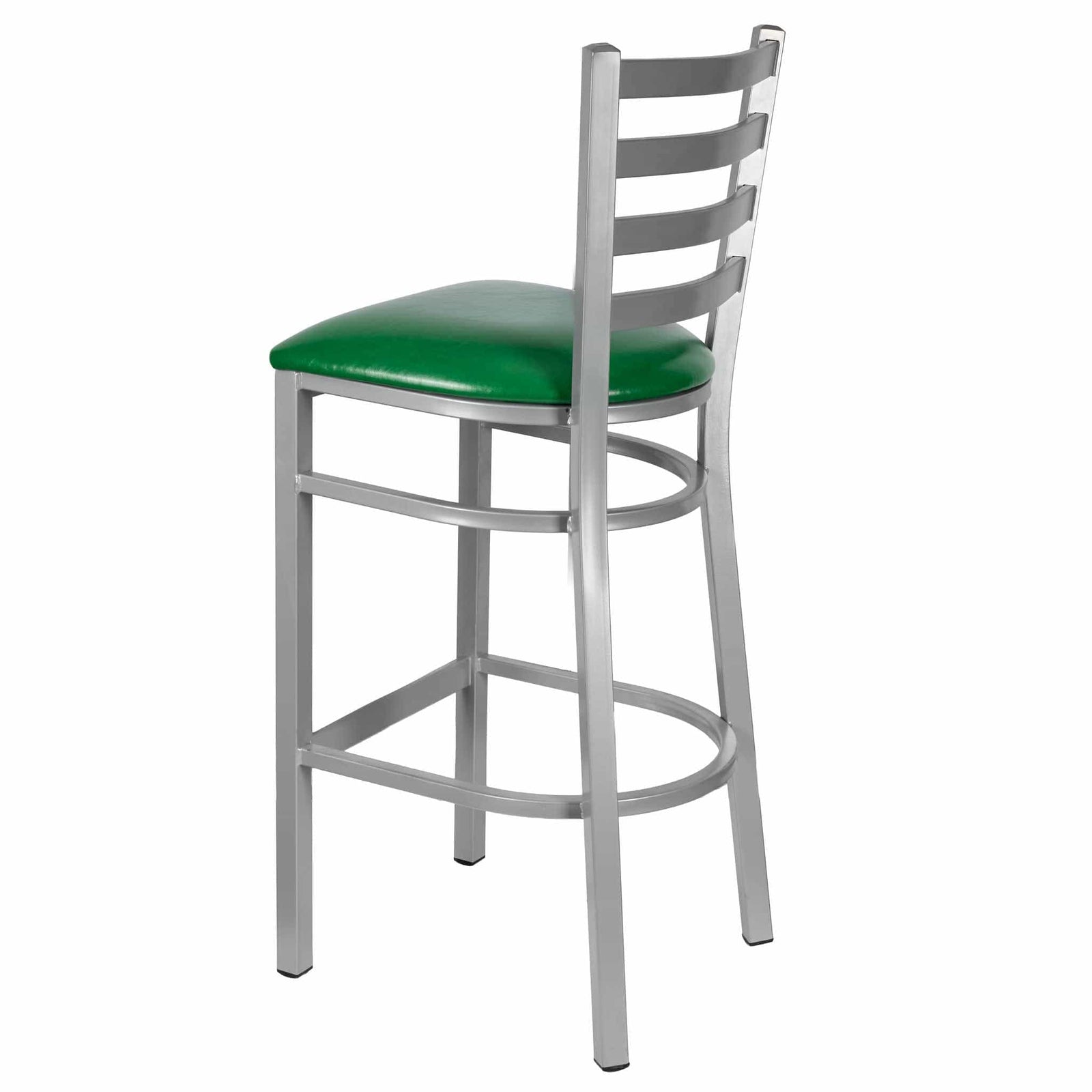 Chivari Ladder Back Bar Stool with Silver Frame and Green Vinyl Seat BLMSVGR-ZF-KT