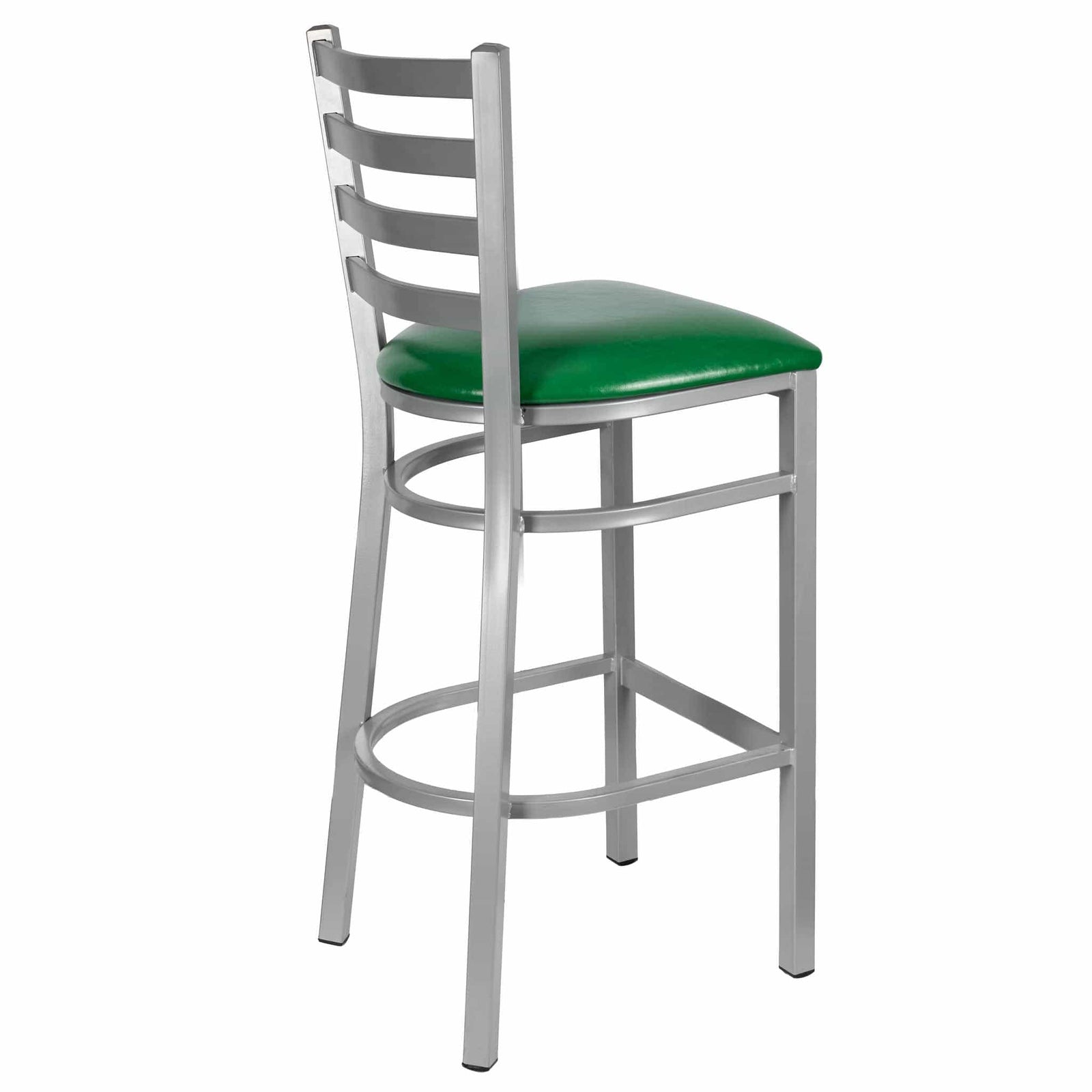 Chivari Ladder Back Bar Stool with Silver Frame and Green Vinyl Seat BLMSVGR-ZF-KT