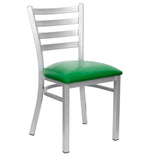 Ladder Back Restaurant Chair with Silver Frame and Green Vinyl Seat