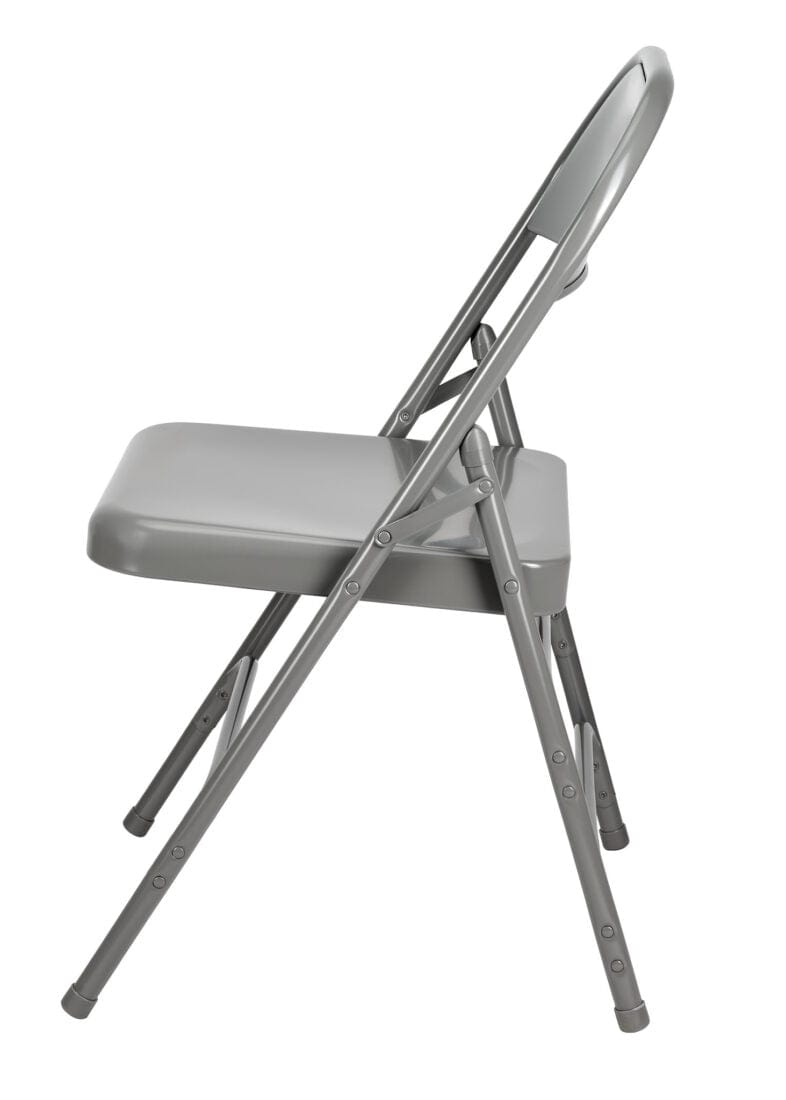 Chivari 100 Gray Metal Folding Chairs + 12 Plastic Round Table Kit CFMGR-100-12RD-KT