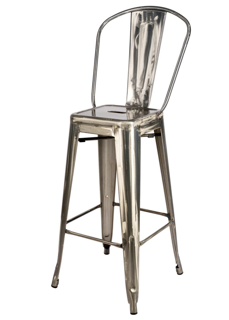 Chivari GunMetal Gray Hi Gloss Tolix Style Metal Barstool with Back BTBMGU-AX-T