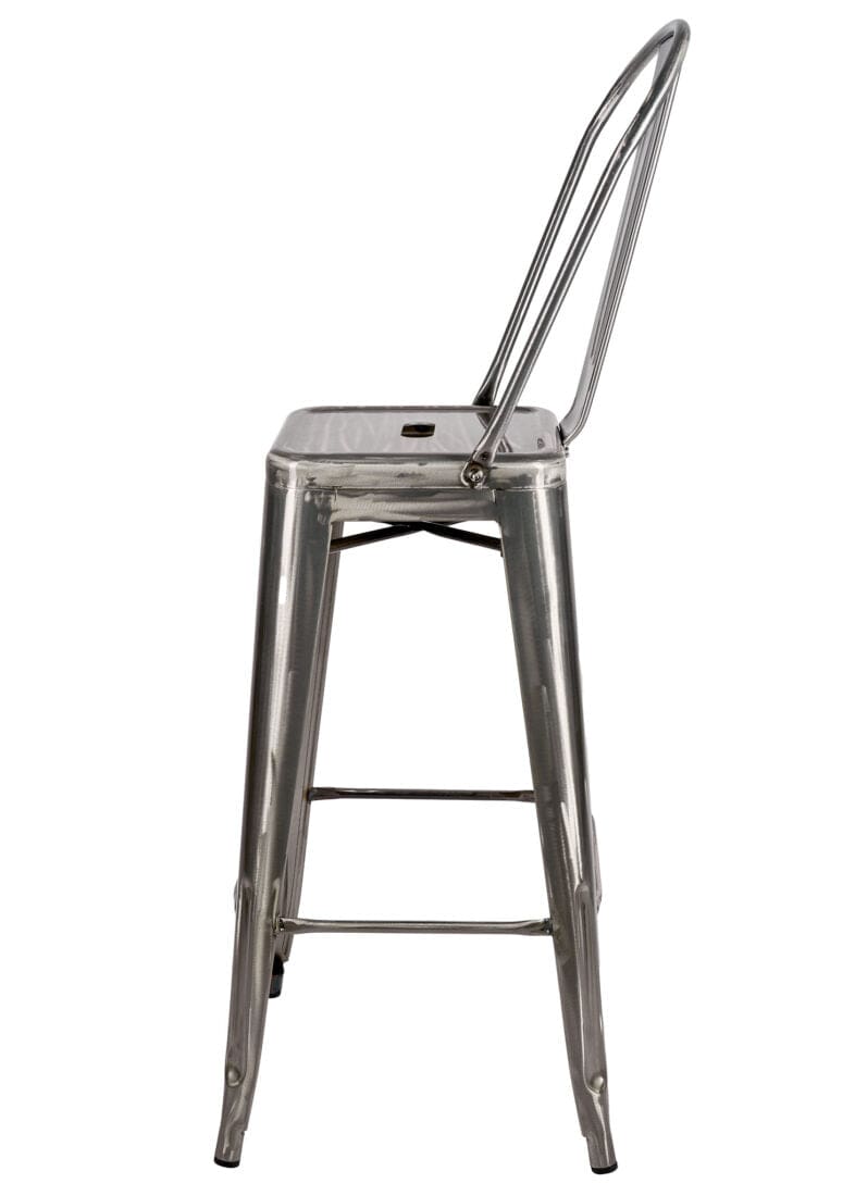 Chivari GunMetal Gray Hi Gloss Tolix Style Metal Barstool with Back BTBMGU-AX-T