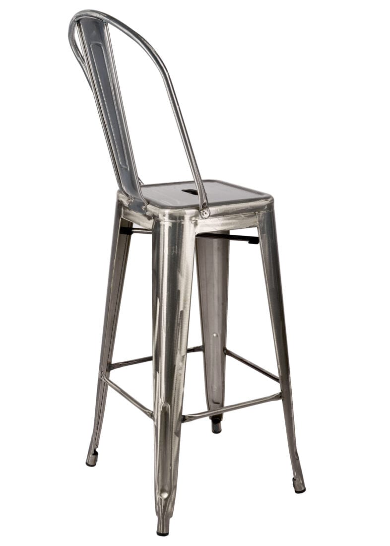 Chivari GunMetal Gray Hi Gloss Tolix Style Metal Barstool with Back BTBMGU-AX-T