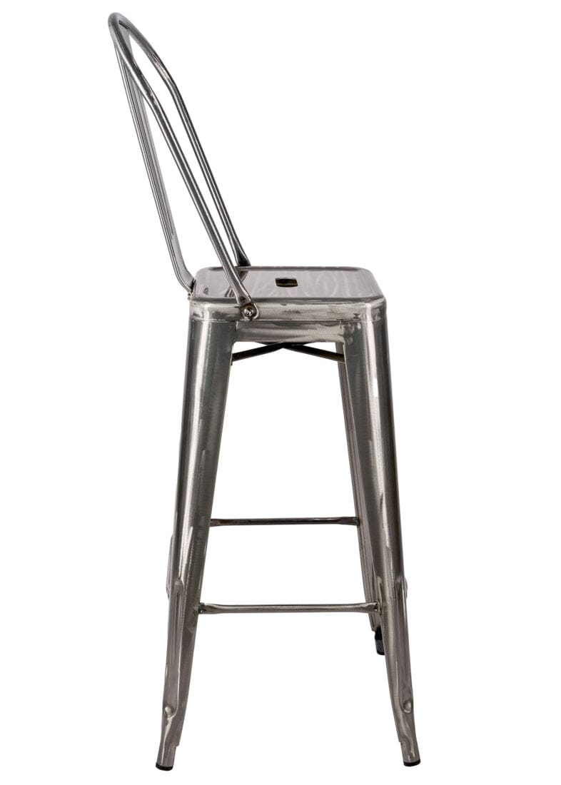 Chivari GunMetal Gray Hi Gloss Tolix Style Metal Barstool with Back BTBMGU-AX-T
