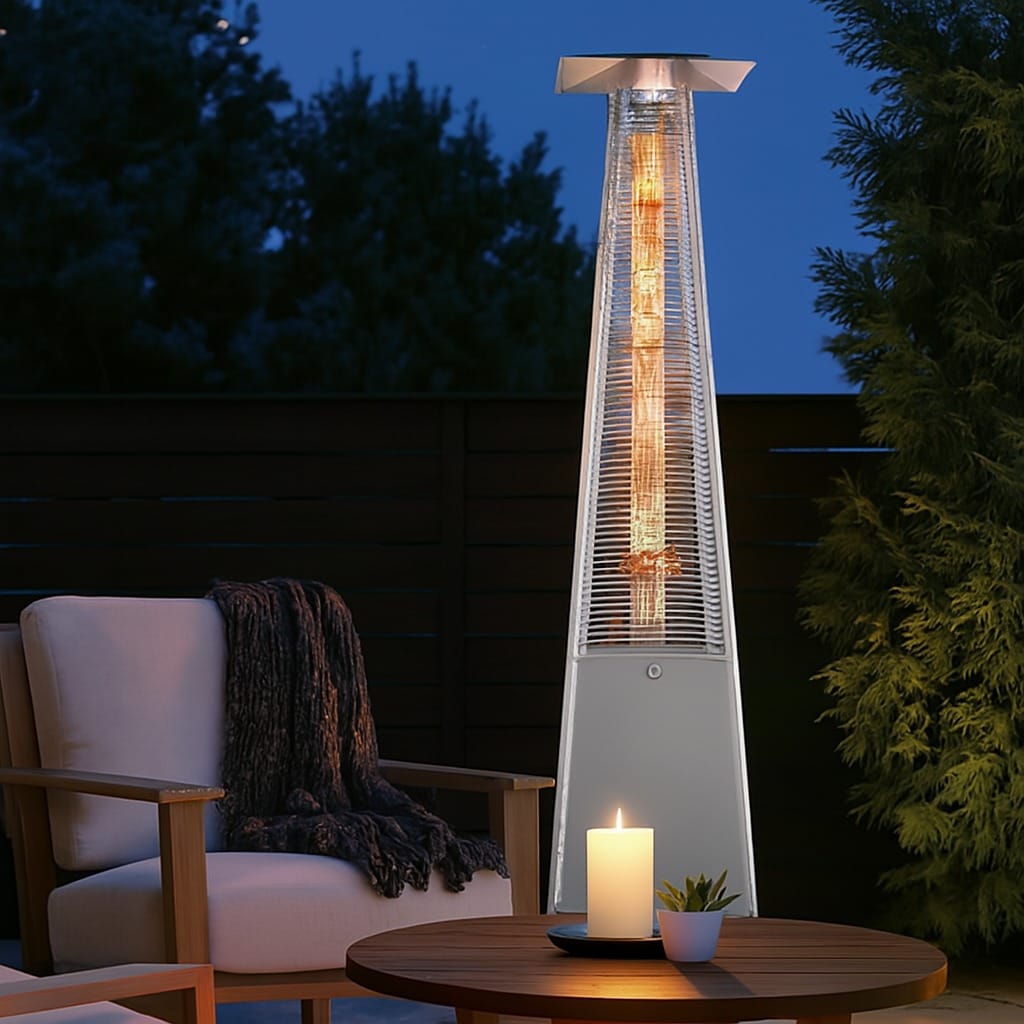 Chivari Gray Propane Pyramid Patio Heater 43000 BTU with Cover HEAT-PYR43KBTU-GRY