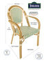 Toulouse Beige and Green French Bistro Set Includes 40" Table and 4 Chairs with Arms FBK-BG-AW4-AX