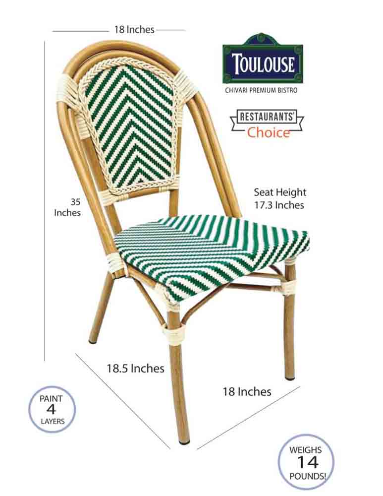 Toulouse Ivory and Green French Bistro Patio Dining Chair CBTIV-ZG-T