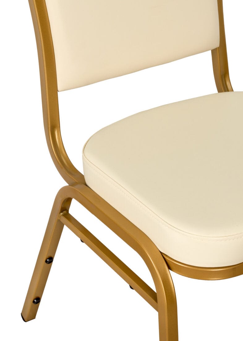 Chivari Scratch and Dent Ivory Vinyl Gold Frame Crown Back Banquet Chair CQCVI-ZF-T-SD