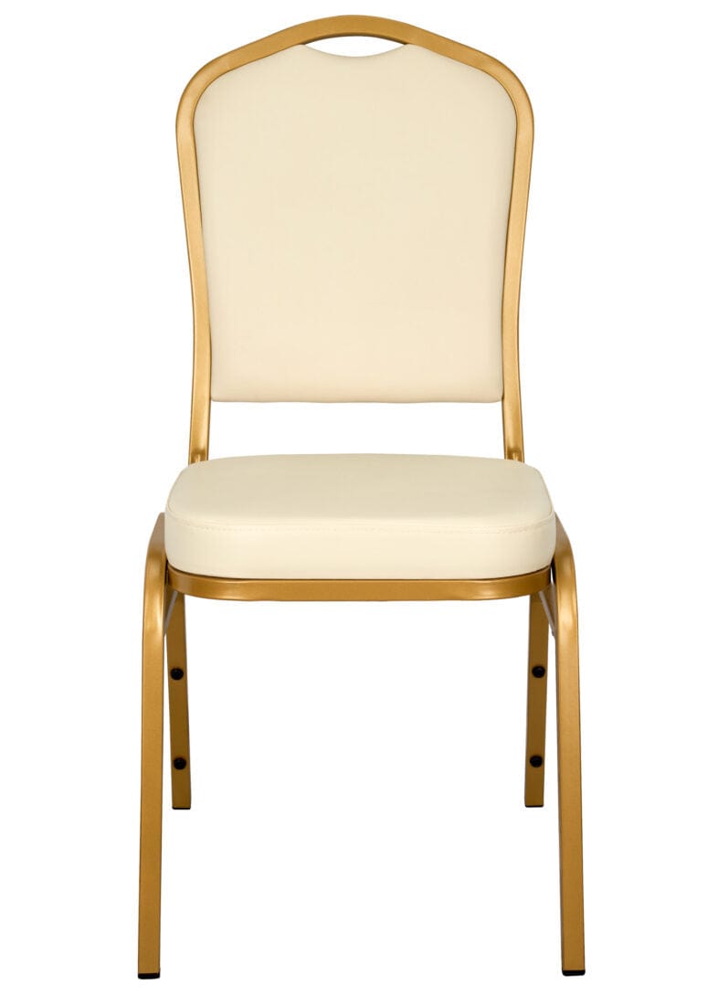 Chivari Scratch and Dent Ivory Vinyl Gold Frame Crown Back Banquet Chair CQCVI-ZF-T-SD