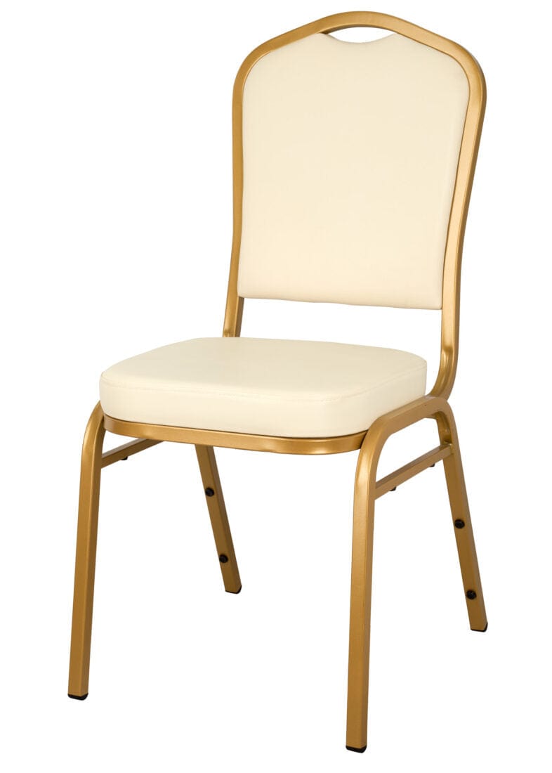 Chivari Scratch and Dent Ivory Vinyl Gold Frame Crown Back Banquet Chair CQCVI-ZF-T-SD