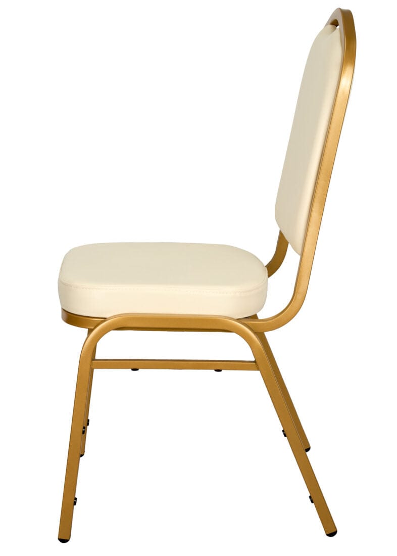 Chivari Scratch and Dent Ivory Vinyl Gold Frame Crown Back Banquet Chair CQCVI-ZF-T-SD