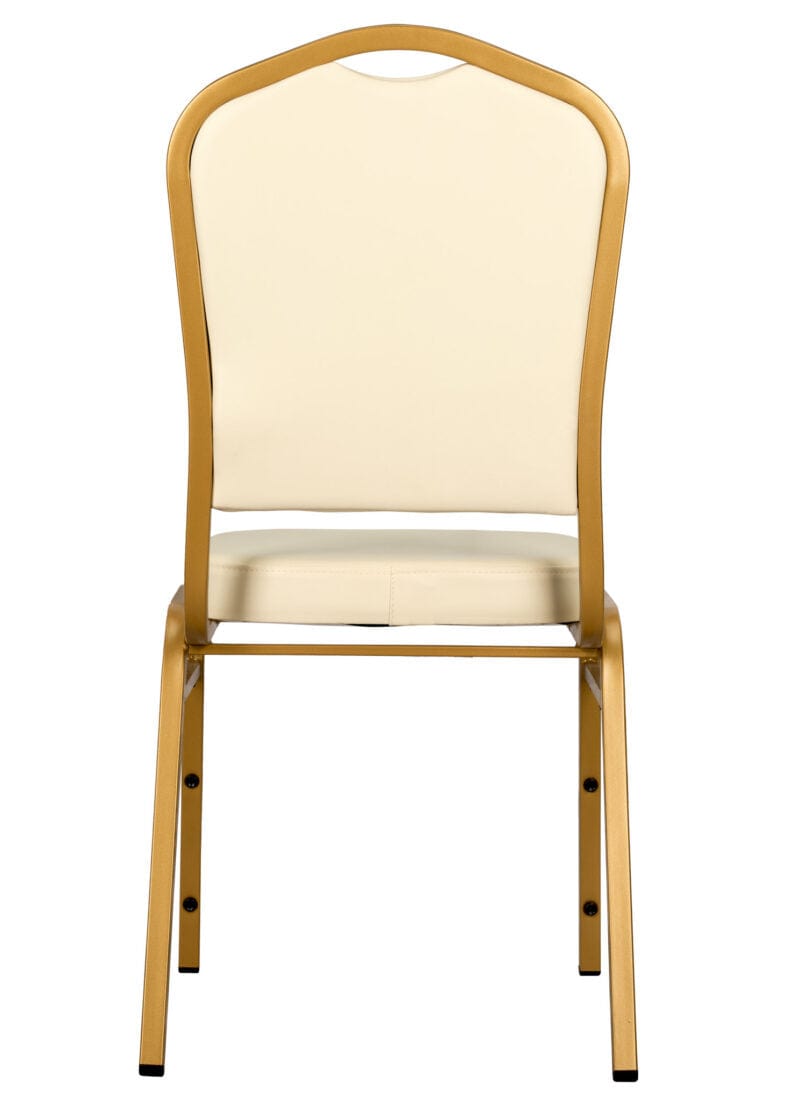 Chivari Ivory Vinyl Gold Frame Crown Back Banquet Chair CQCVI-ZF-T