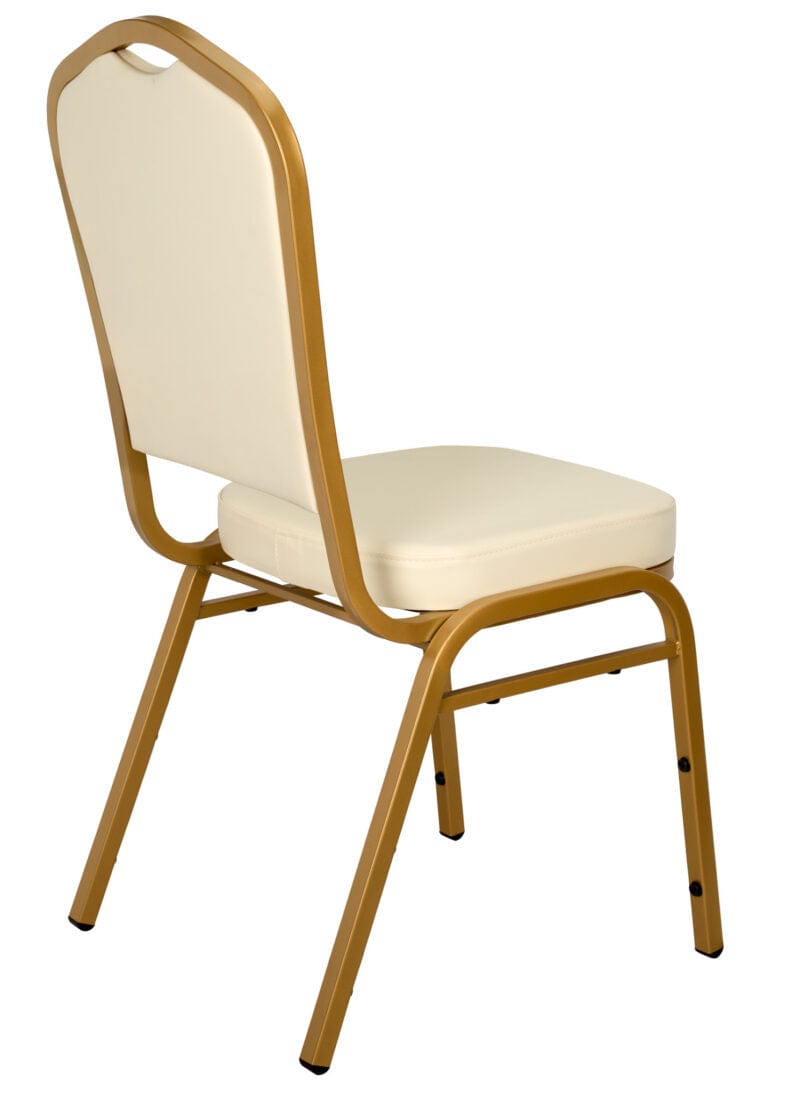 Chivari Scratch and Dent Ivory Vinyl Gold Frame Crown Back Banquet Chair CQCVI-ZF-T-SD