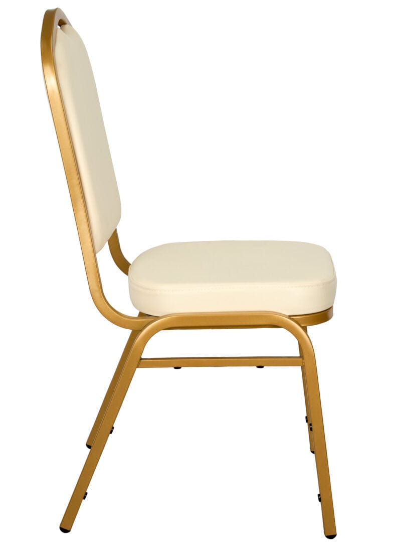 Chivari Scratch and Dent Ivory Vinyl Gold Frame Crown Back Banquet Chair CQCVI-ZF-T-SD
