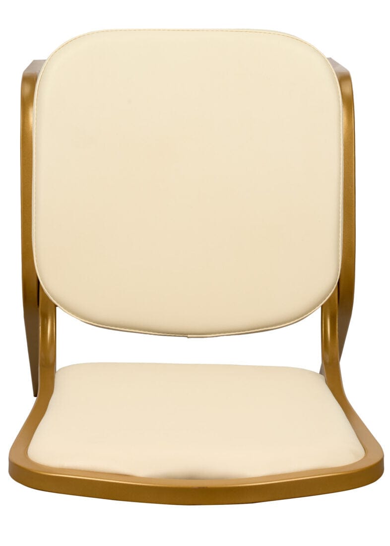 Chivari Scratch and Dent Ivory Vinyl Gold Frame Crown Back Banquet Chair CQCVI-ZF-T-SD