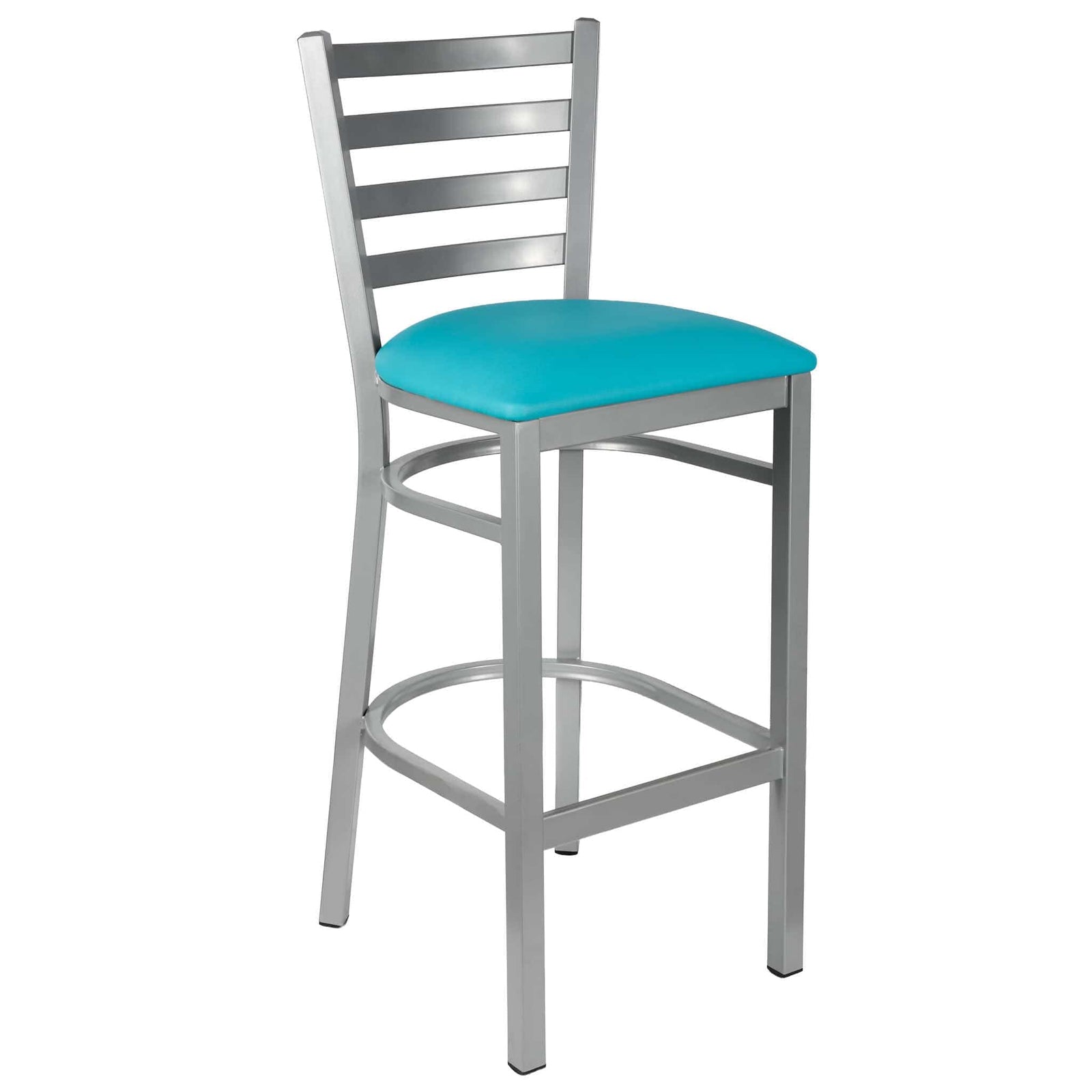 Chivari Ladder Back Bar Stool with Silver Frame and Light Blue Vinyl Seat BLMSVLBL-ZF-KT