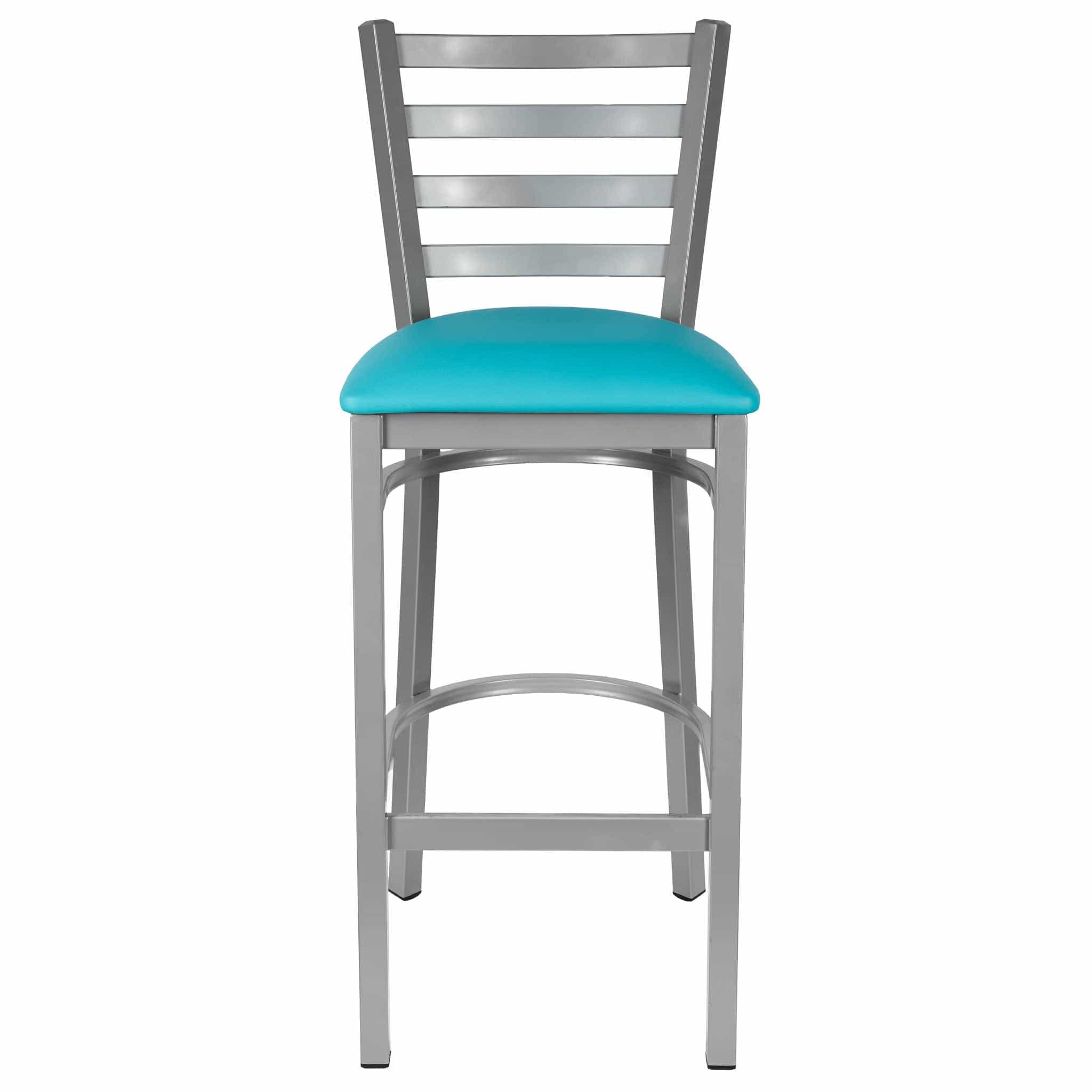 Chivari Ladder Back Bar Stool with Silver Frame and Light Blue Vinyl Seat BLMSVLBL-ZF-KT