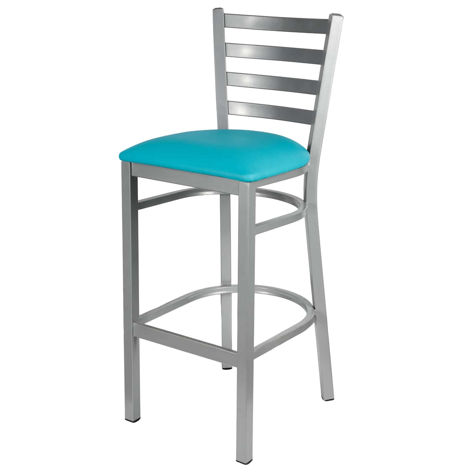 Chivari Ladder Back Bar Stool with Silver Frame and Light Blue Vinyl Seat BLMSVLBL-ZF-KT