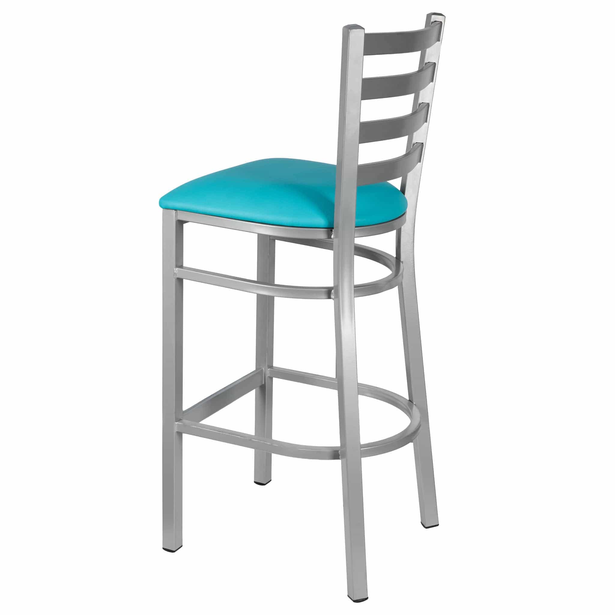 Chivari Ladder Back Bar Stool with Silver Frame and Light Blue Vinyl Seat BLMSVLBL-ZF-KT