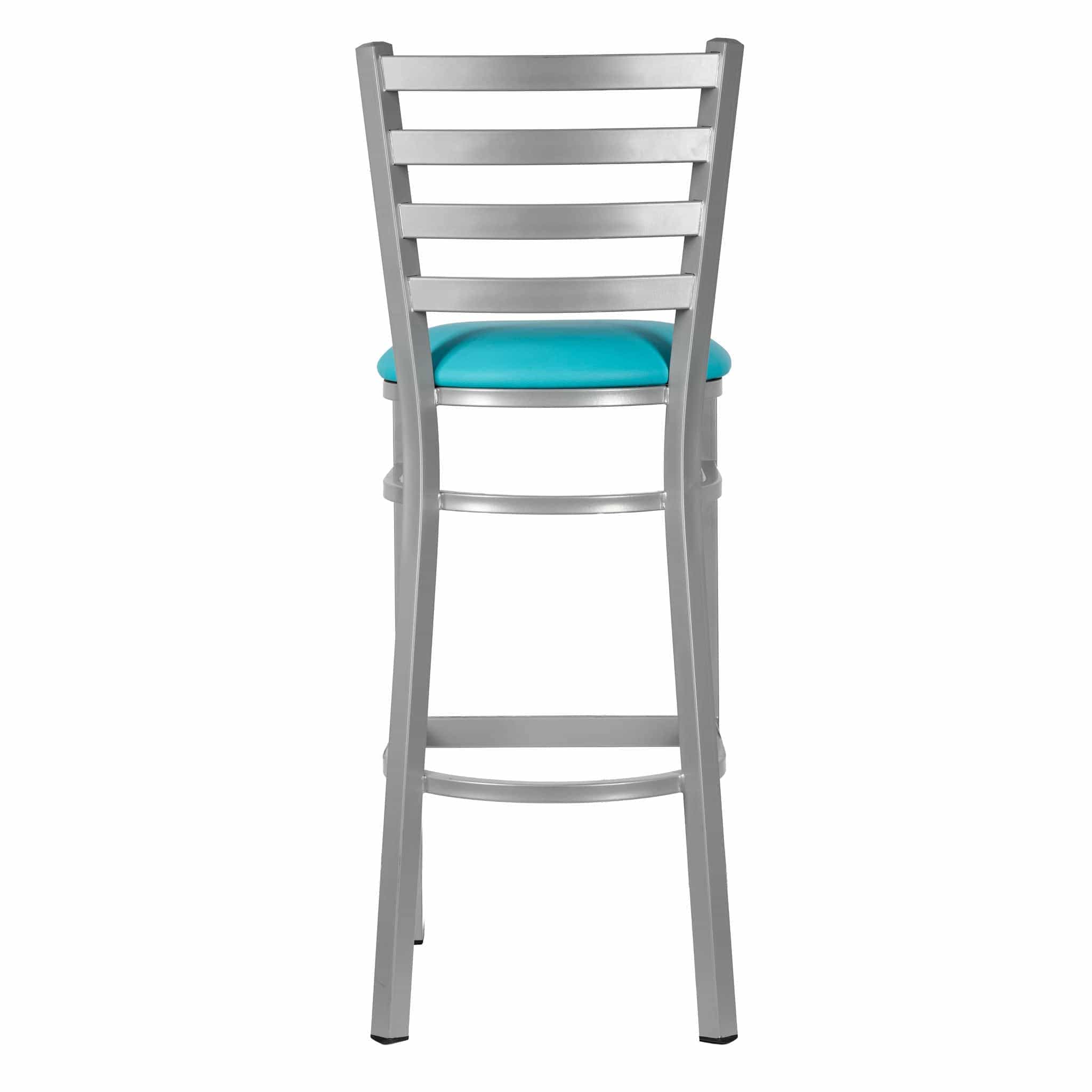 Chivari Ladder Back Bar Stool with Silver Frame and Light Blue Vinyl Seat BLMSVLBL-ZF-KT