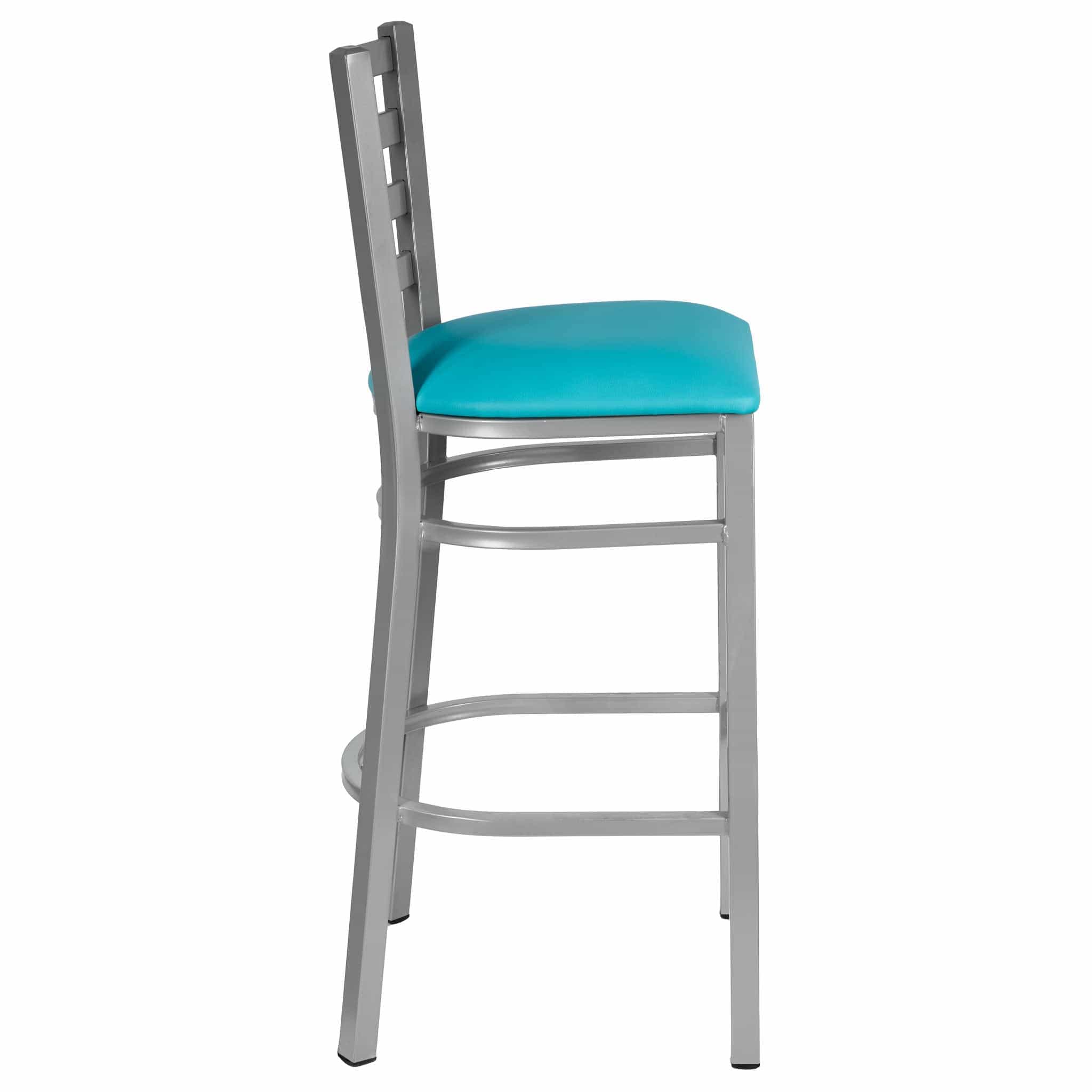 Chivari Ladder Back Bar Stool with Silver Frame and Light Blue Vinyl Seat BLMSVLBL-ZF-KT