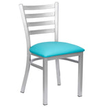 Ladder Back Restaurant Chair with Silver Frame and Light Blue Vinyl Seat